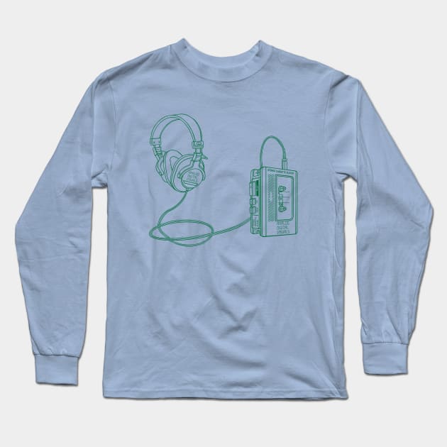 Portable Tape Player (Cadmium Green Lines) Analog / Music Long Sleeve T-Shirt by Analog Digital Visuals